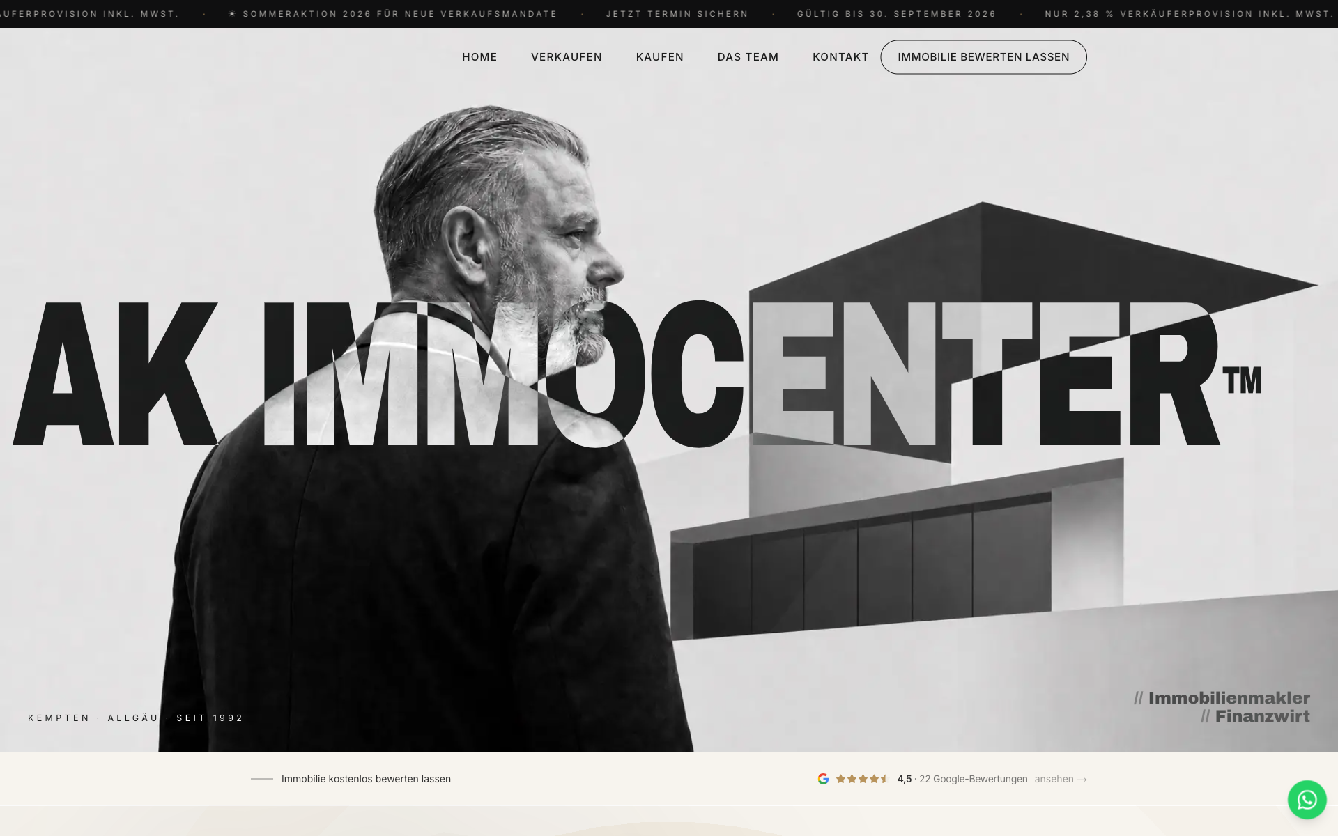 Screenshot der Webseite ak-immocenter.de für AK Immocenter